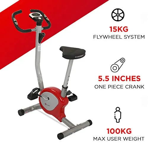 PowerMax Fitness BU-200 Exercise Bike - Red & Silver