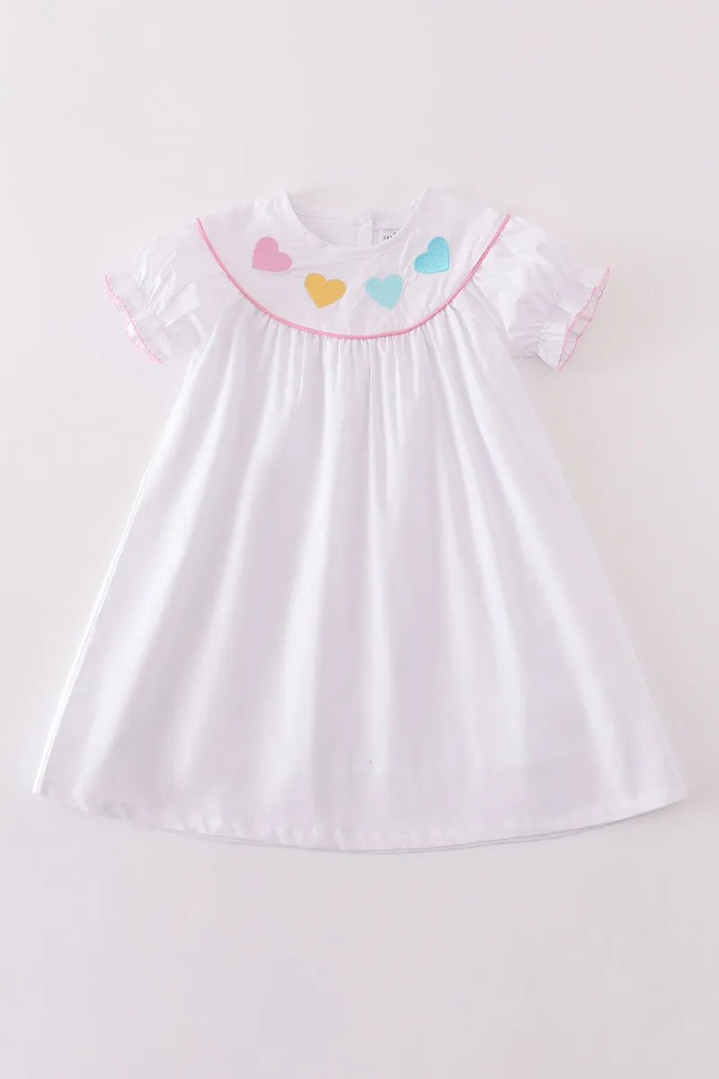 Premium White Valentine Heart Embroidery Dress