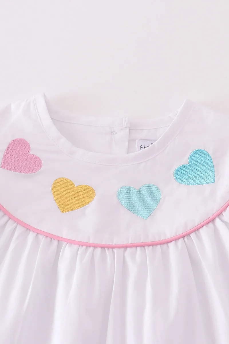 Premium White Valentine Heart Embroidery Dress