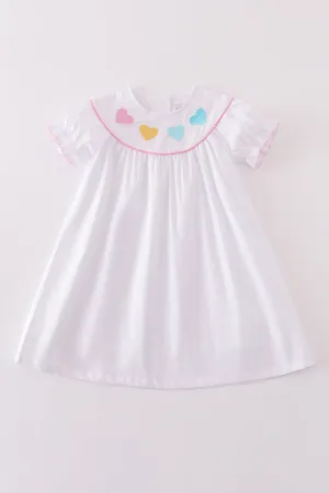 Premium White Valentine Heart Embroidery Dress