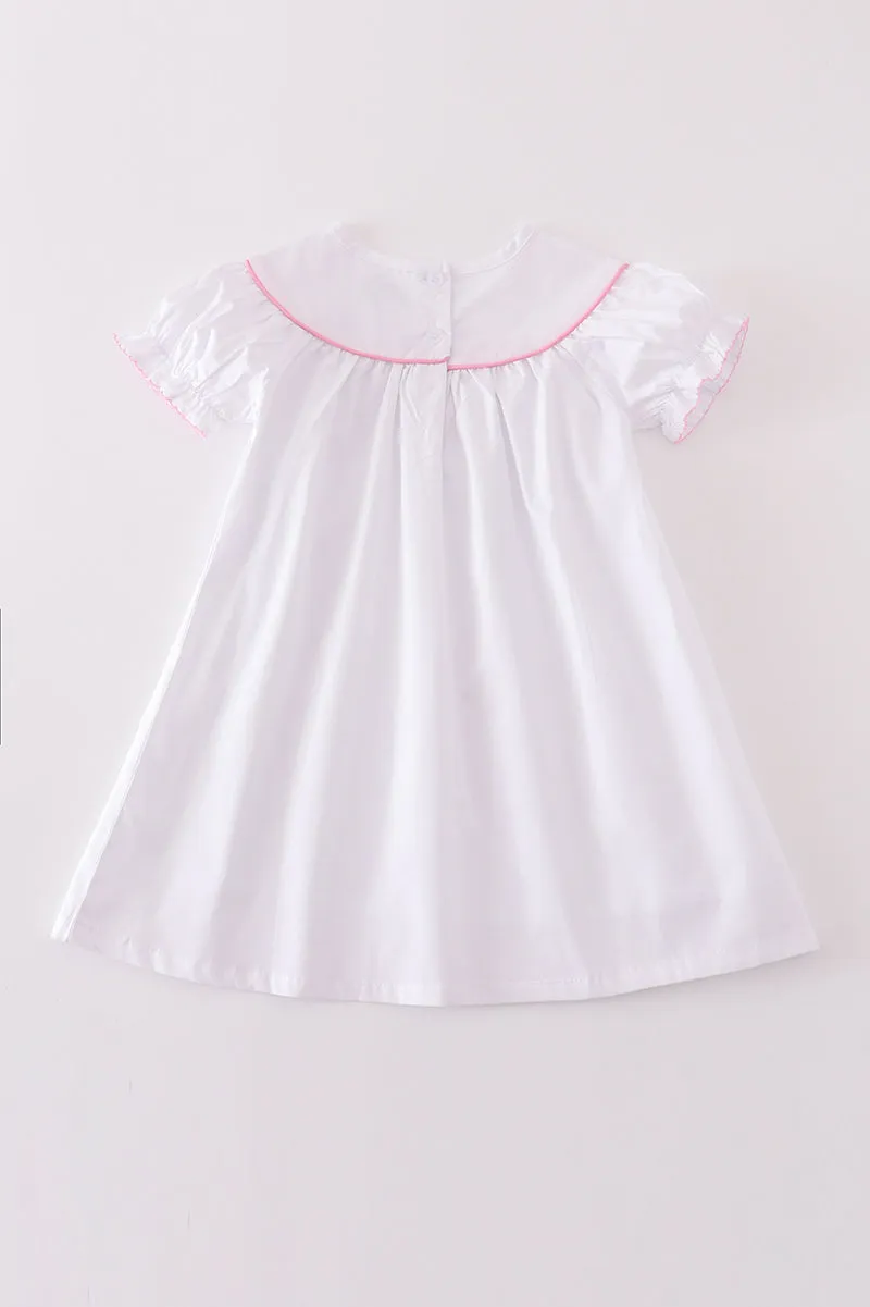 Premium White Valentine Heart Embroidery Dress