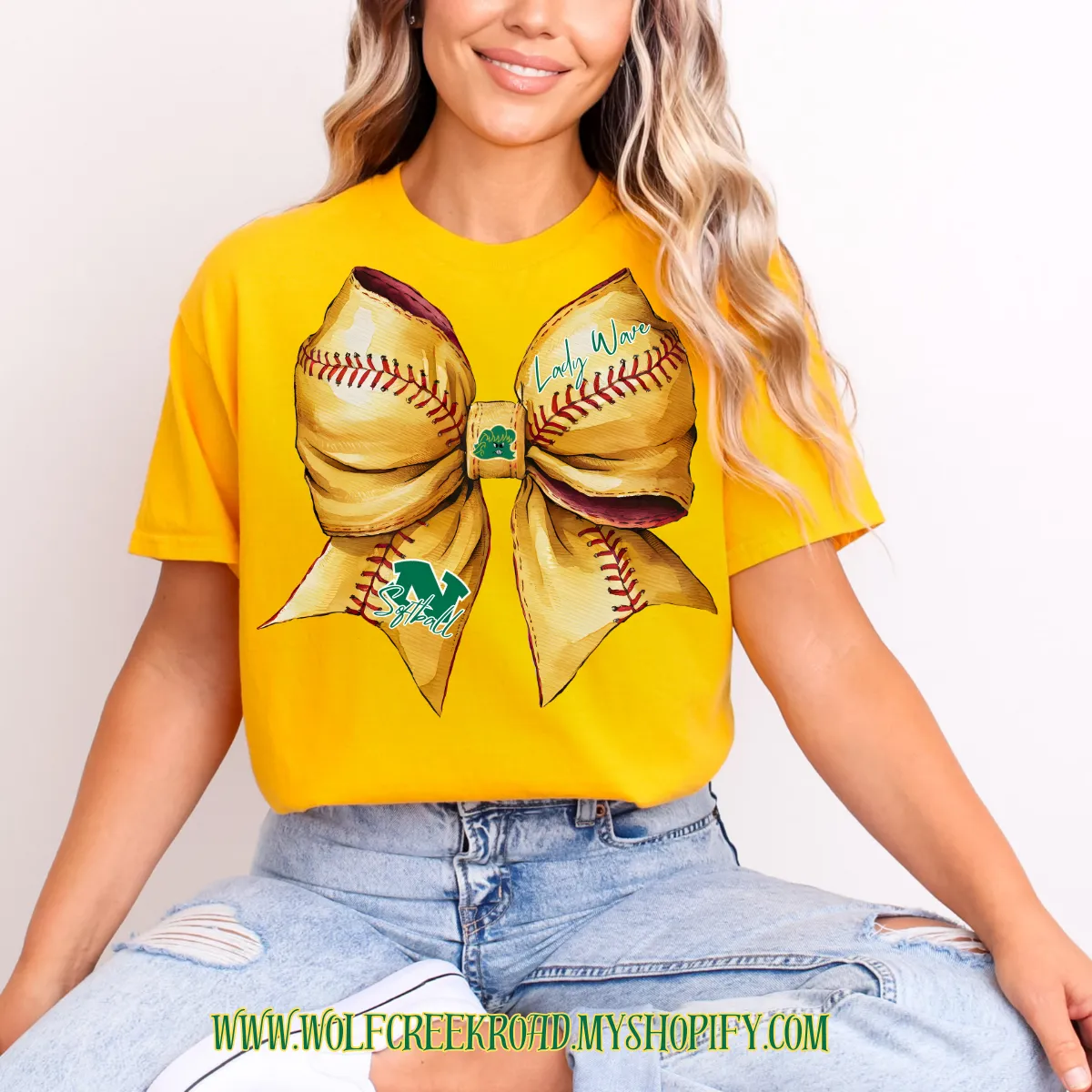 Preppy Narrows Lady Wave Softball Bow Short Sleeve T-Shirt