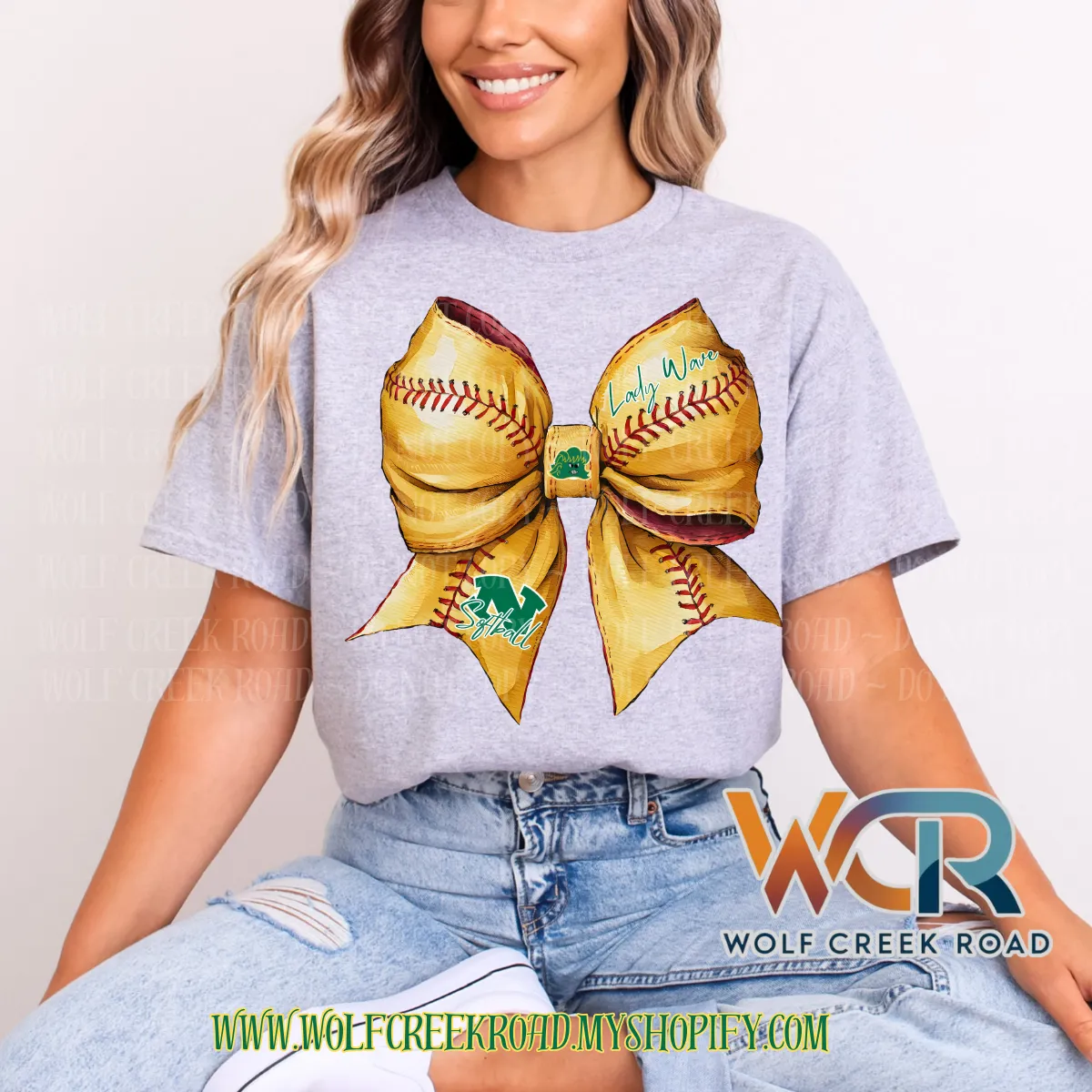 Preppy Narrows Lady Wave Softball Bow Short Sleeve T-Shirt