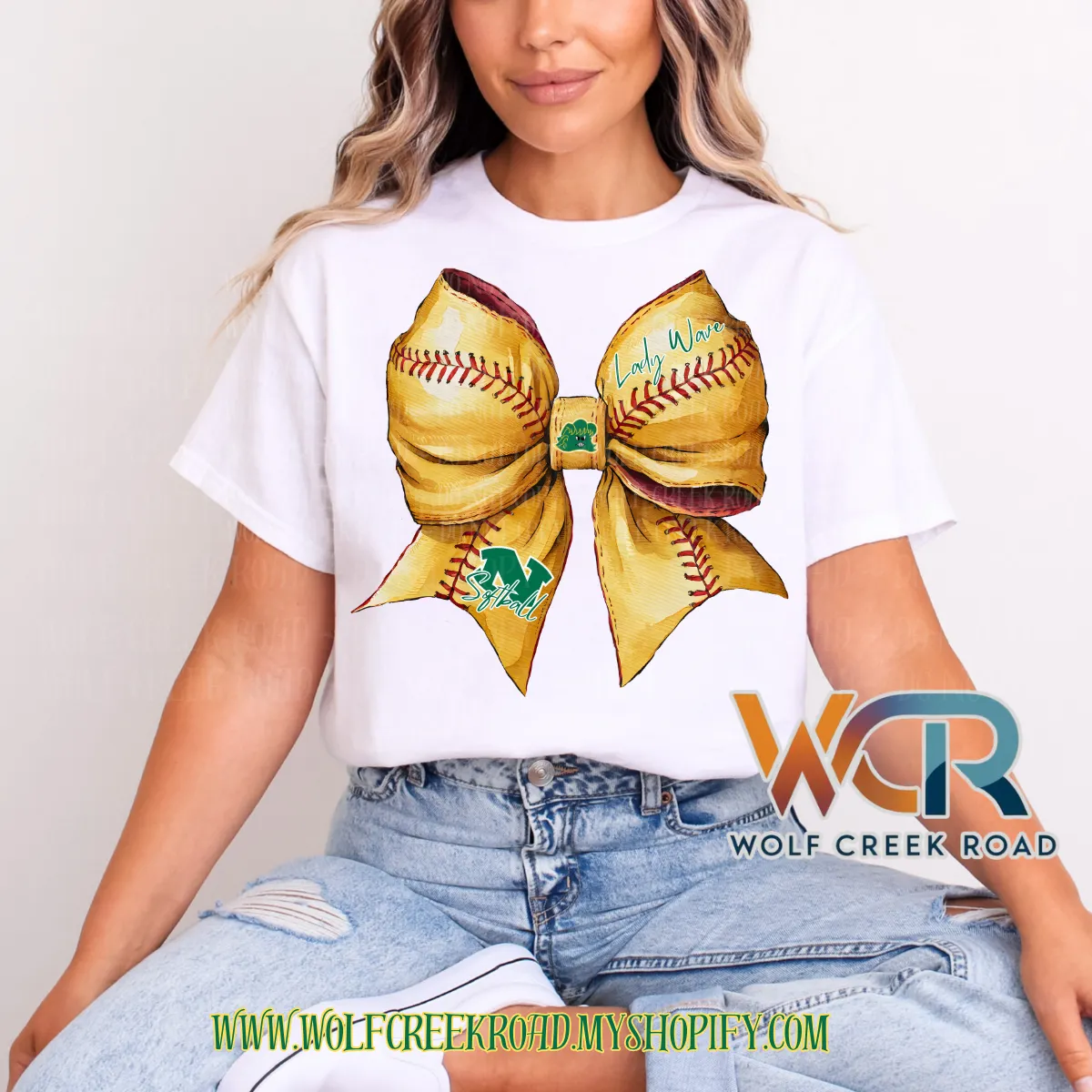 Preppy Narrows Lady Wave Softball Bow Short Sleeve T-Shirt