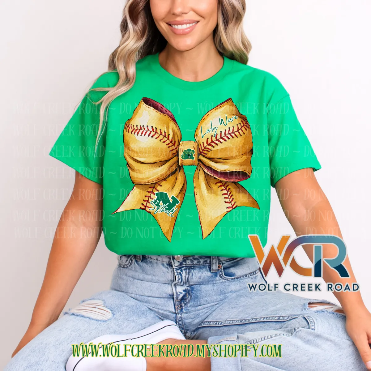Preppy Narrows Lady Wave Softball Bow Short Sleeve T-Shirt