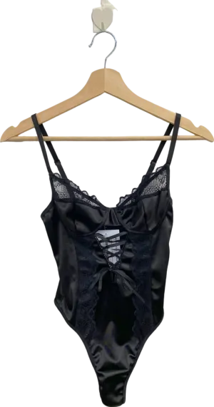 PrettyLittleThing Black Satin Lace Bodysuit UK S