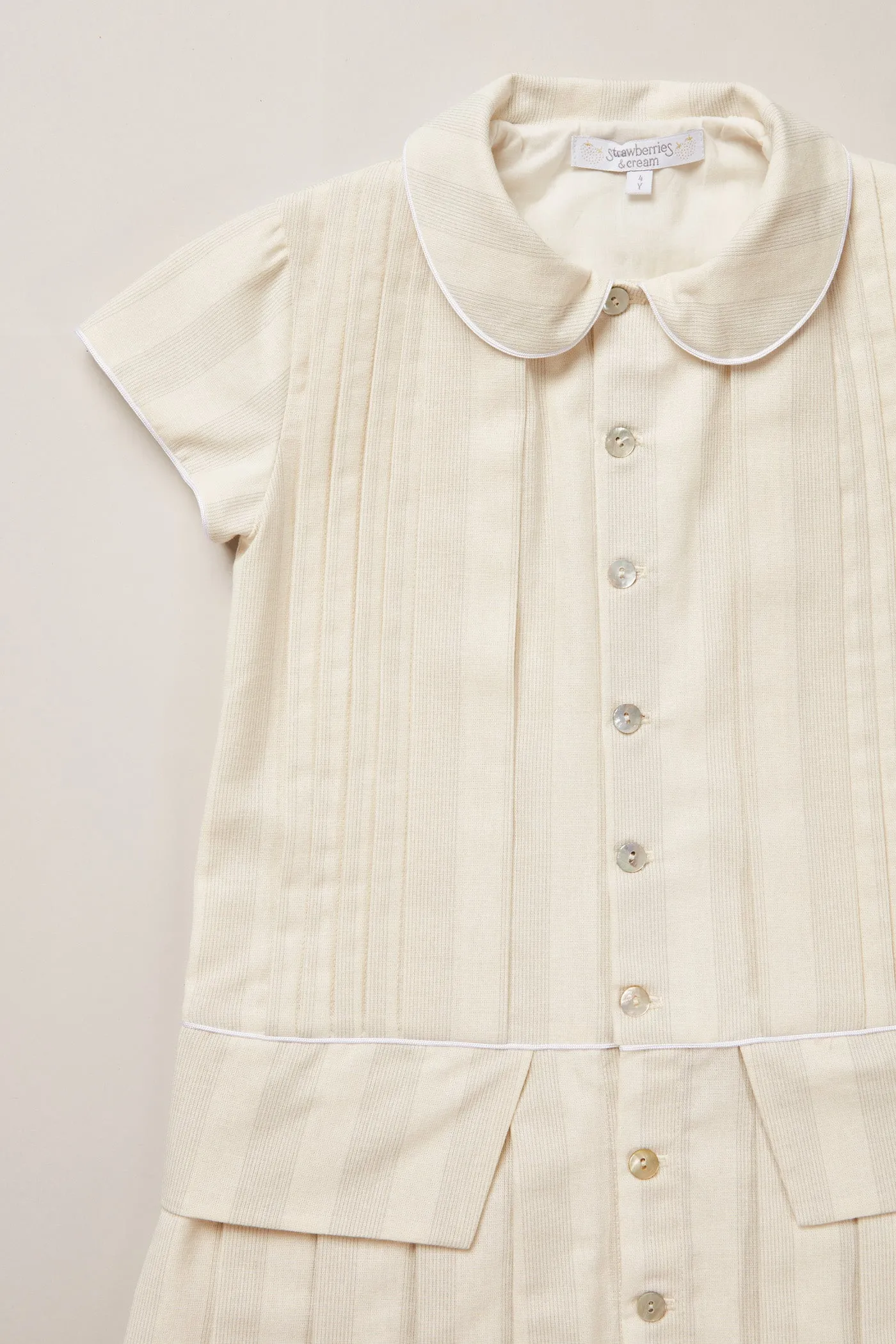 Pretzel Dress in Pale Cream and Grey Stripe