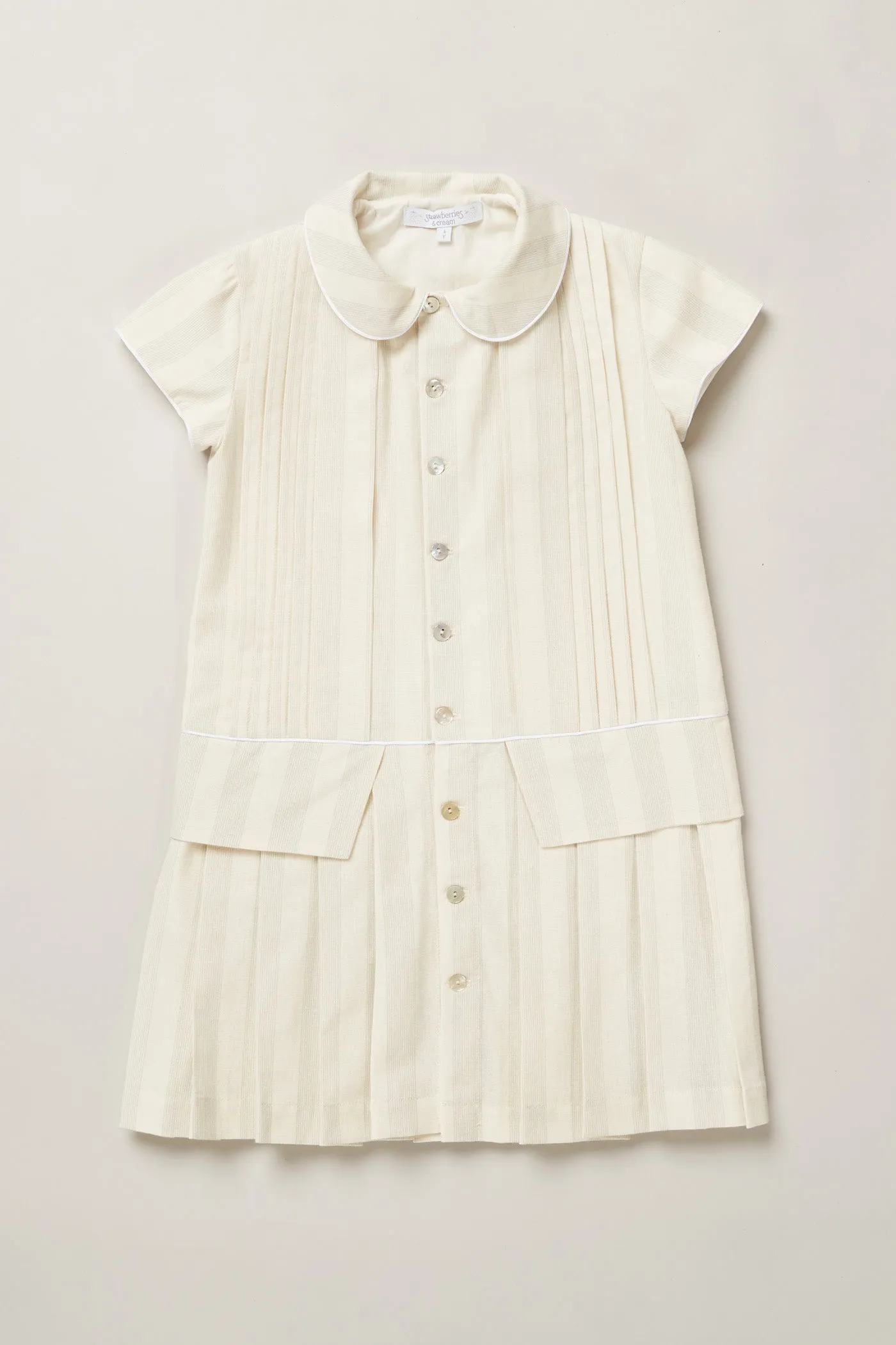 Pretzel Dress in Pale Cream and Grey Stripe