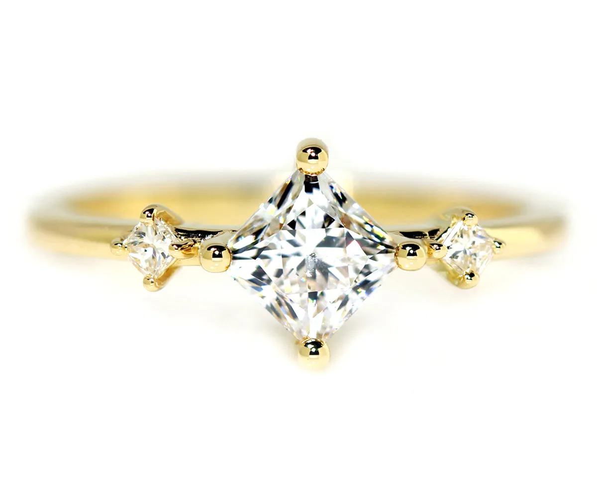 Princess Ballpark Three Stone Engagement Ring