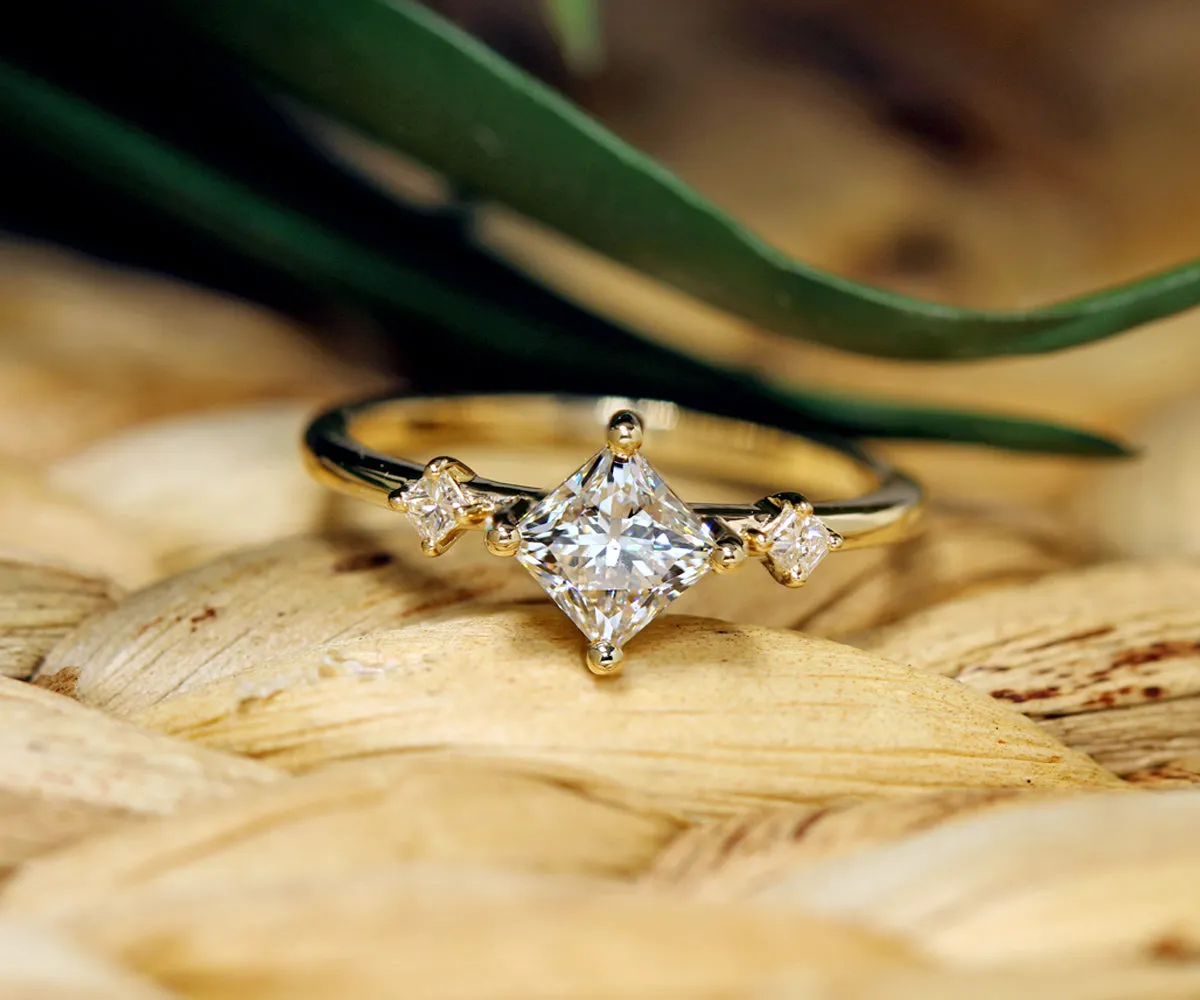 Princess Ballpark Three Stone Engagement Ring
