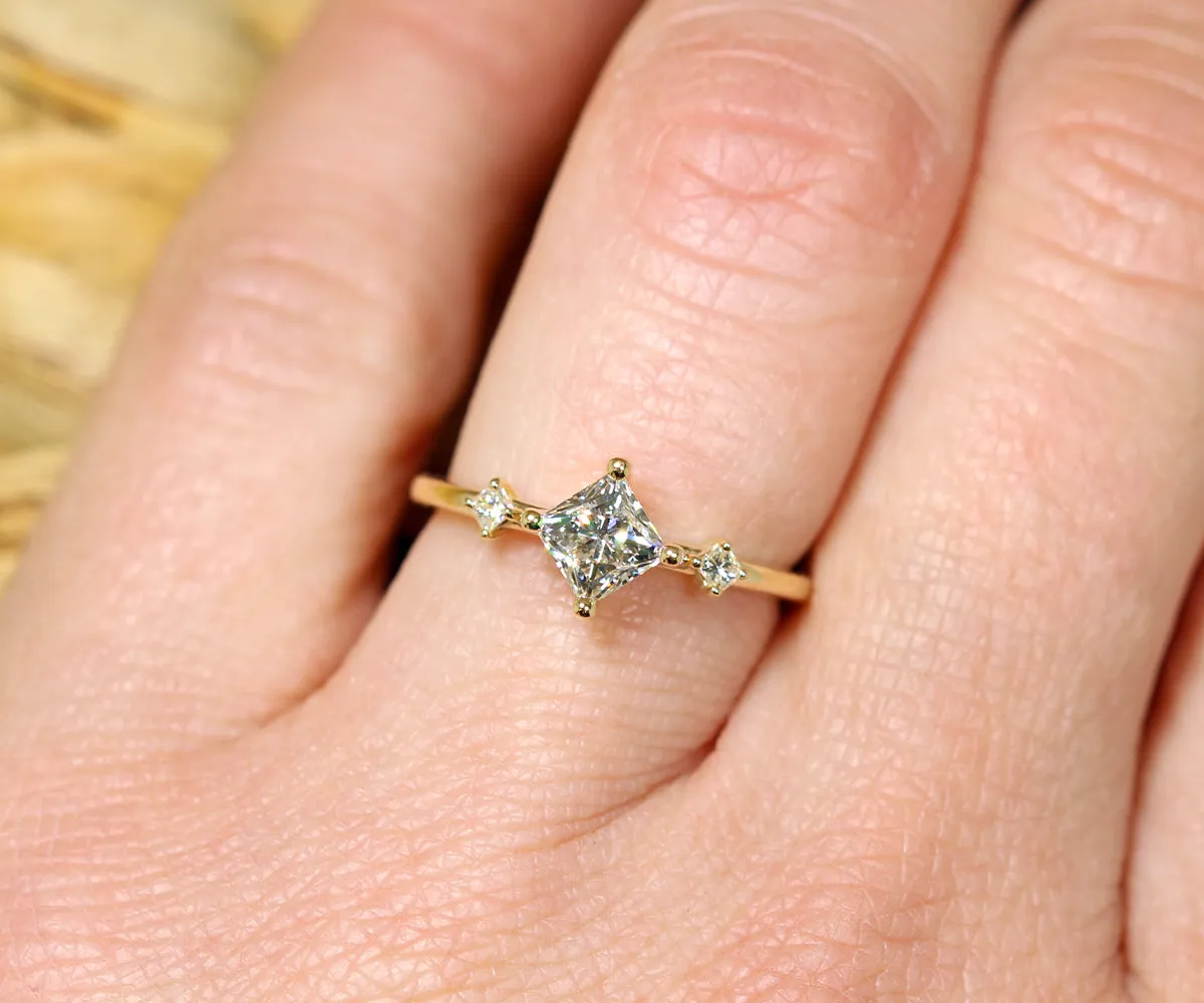 Princess Ballpark Three Stone Engagement Ring