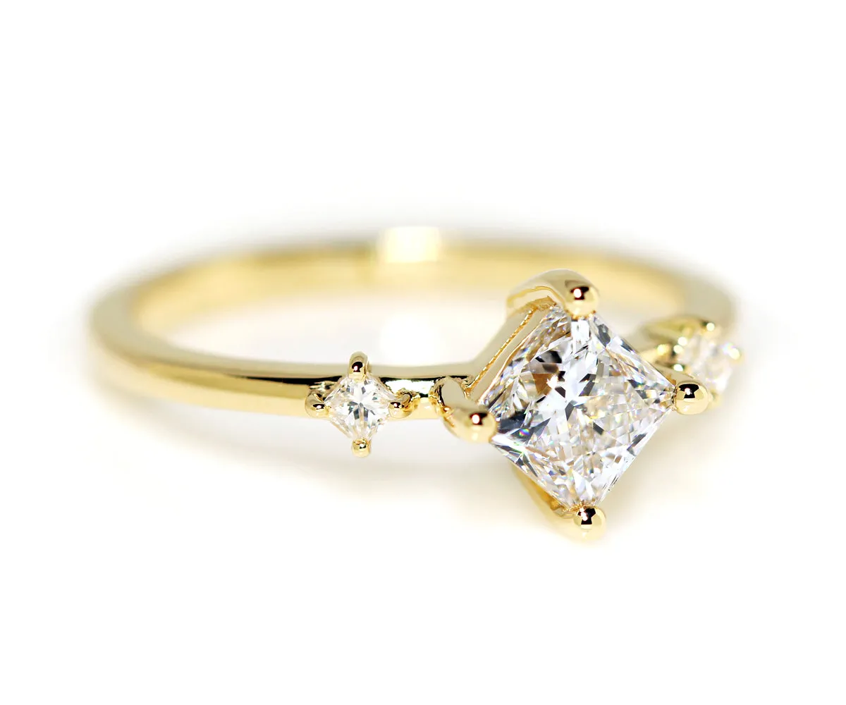 Princess Ballpark Three Stone Engagement Ring