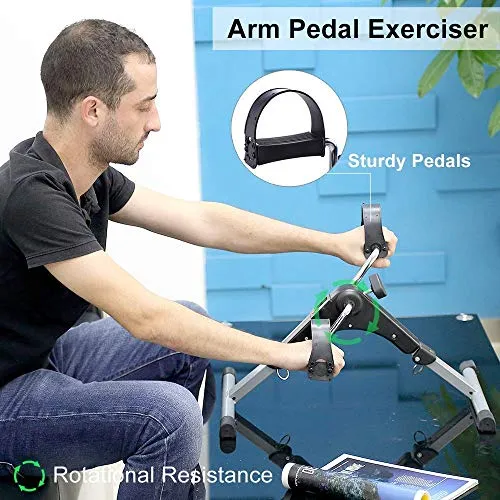 Qualimate Smart Fitness Cycle Digital Foldable Portable Foot Pedal Exerciser Cycle for Home Gym Fitness, silver