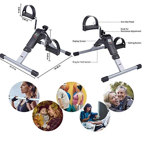 Qualimate Smart Fitness Cycle Digital Foldable Portable Foot Pedal Exerciser Cycle for Home Gym Fitness, silver
