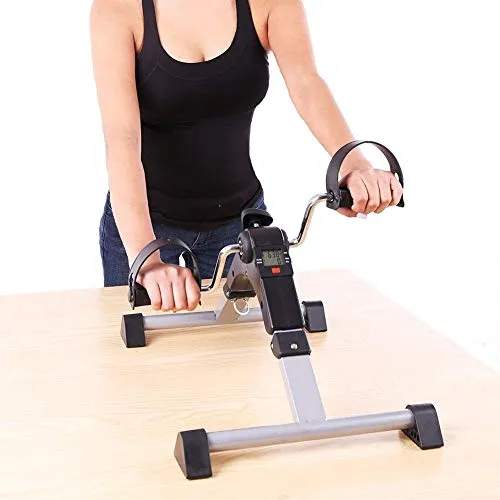Qualimate Smart Fitness Cycle Digital Foldable Portable Foot Pedal Exerciser Cycle for Home Gym Fitness, silver