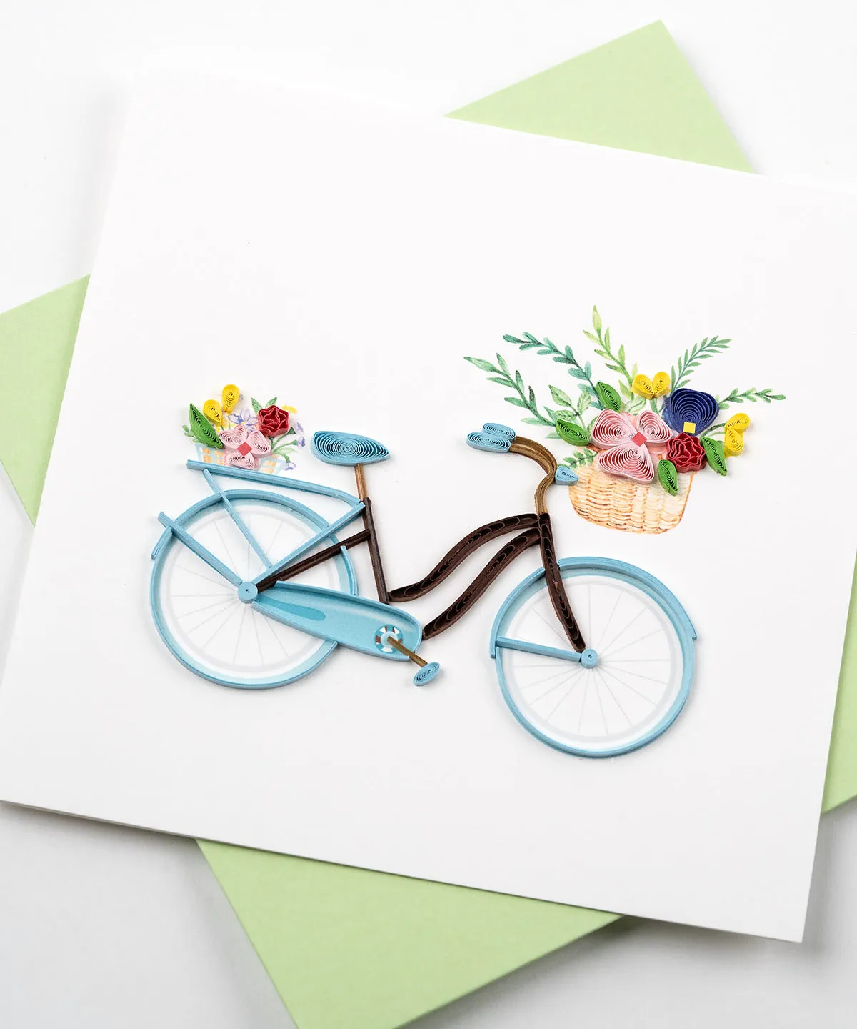 Quilled Bicycle & Flower Basket Greeting Card