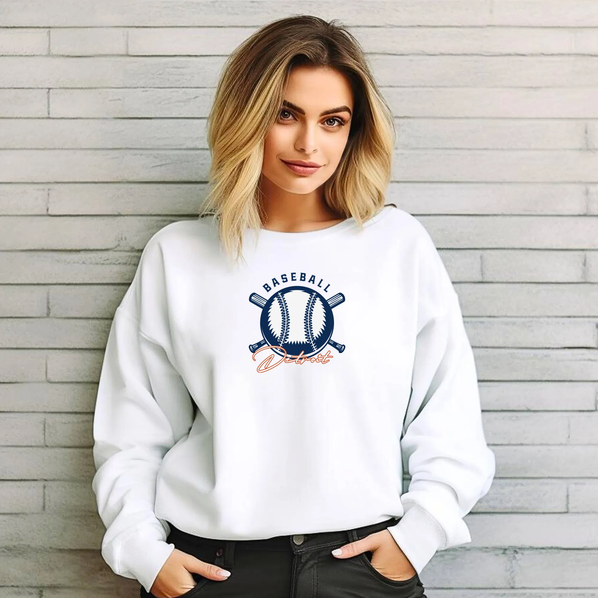 "Baseball In The D" Relaxed Fit Classic Crew Unisex Sweatshirt