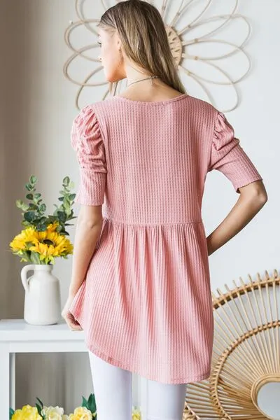 Rachel Waffle Knit V-Neck Babydoll Top - Online Exclusive