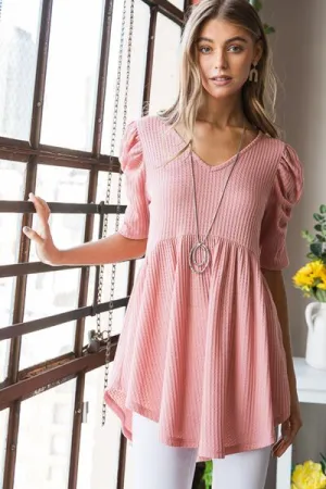 Rachel Waffle Knit V-Neck Babydoll Top - Online Exclusive