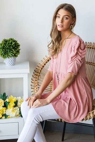 Rachel Waffle Knit V-Neck Babydoll Top - Online Exclusive