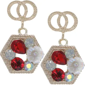 Red Faux Gemstone Double Circle Post Earrings