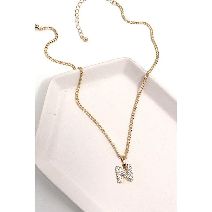 Rhinestone Initial Chain Necklace