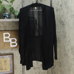 Rhonda Shear Womens Crochet Back Cardigan Black Large