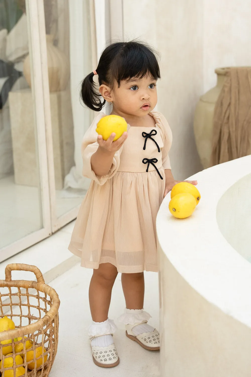 Ribbon Beige Baby Dress
