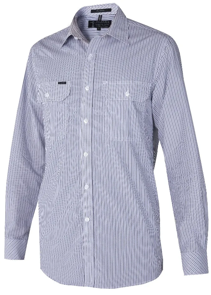 Ritemate Men's Yarn Dyed Stripe, Dual Pocket, Long Sleeve Shirt - 3 Colours
