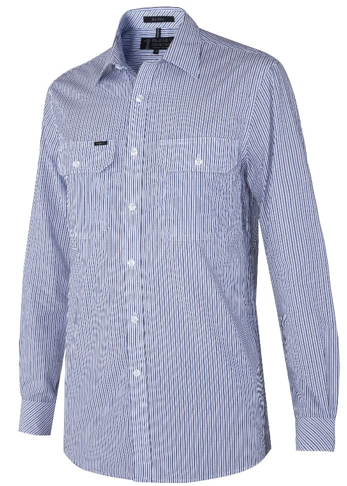 Ritemate Men's Yarn Dyed Stripe, Dual Pocket, Long Sleeve Shirt - 3 Colours