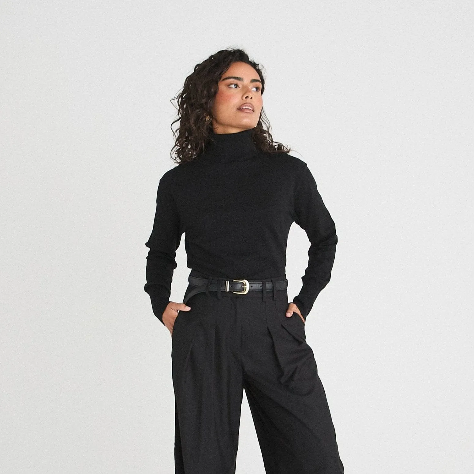 ROLL NECK KNIT JUMPER - BLACK SHIMMER