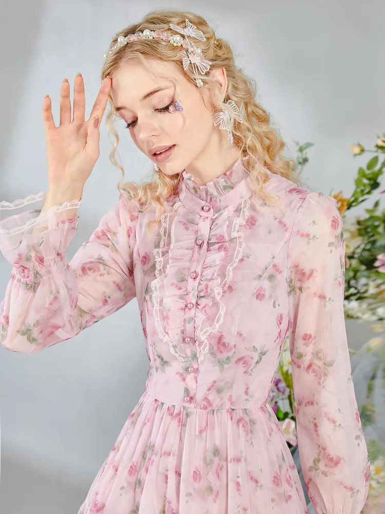 Romantic Floral Frill Long Dress