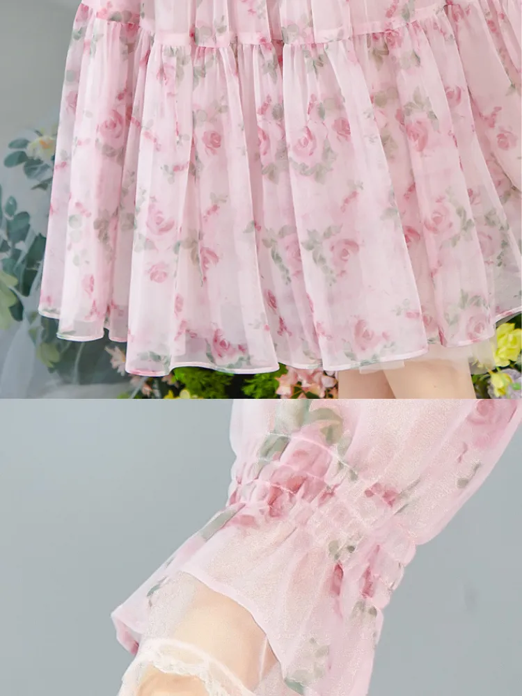 Romantic Floral Frill Long Dress