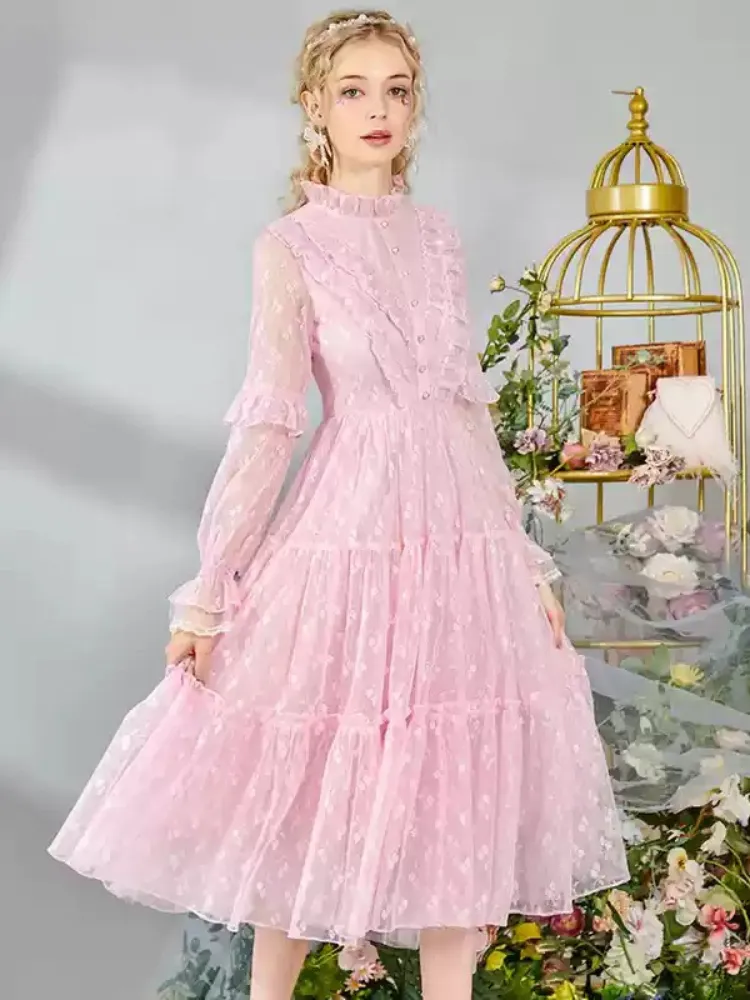 Romantic Floral Frill Long Dress