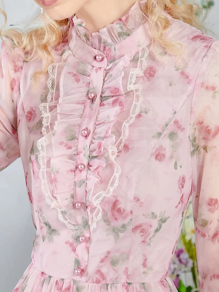 Romantic Floral Frill Long Dress
