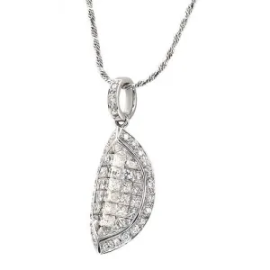 Round and Princess Cut Diamond Pendant Necklace In 18k White Gold