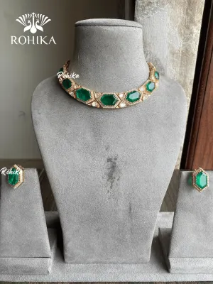 Sabina Moisinite Necklace Set - Dark green