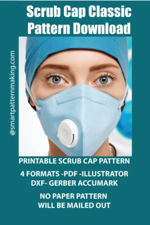 Scrub Cap Classic PDF Pattern Download, Nurse Hat, Scrub Cap Men, Capuchon De Chirugie, Chapeu De Gommage,   4 Formats Gorro Quirrurgico Combo Digital Pattern Download.