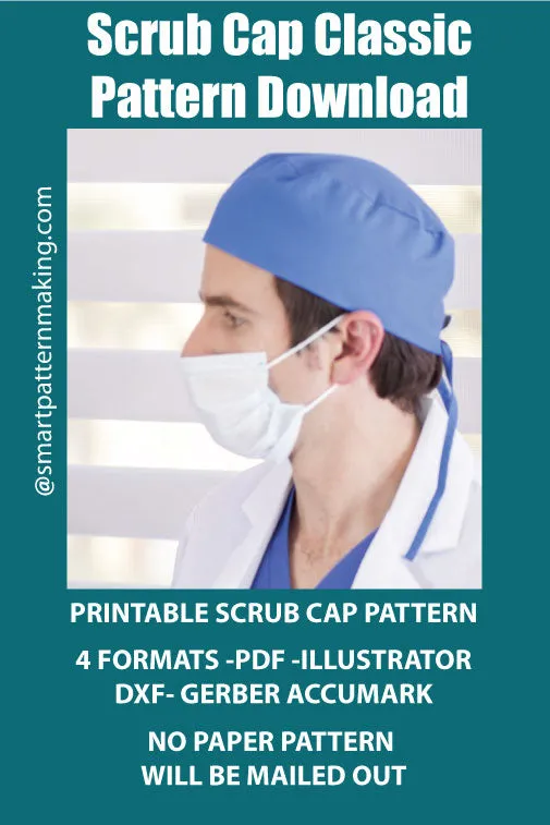 Scrub Cap Classic PDF Pattern Download, Nurse Hat, Scrub Cap Men, Capuchon De Chirugie, Chapeu De Gommage,   4 Formats Gorro Quirrurgico Combo Digital Pattern Download.