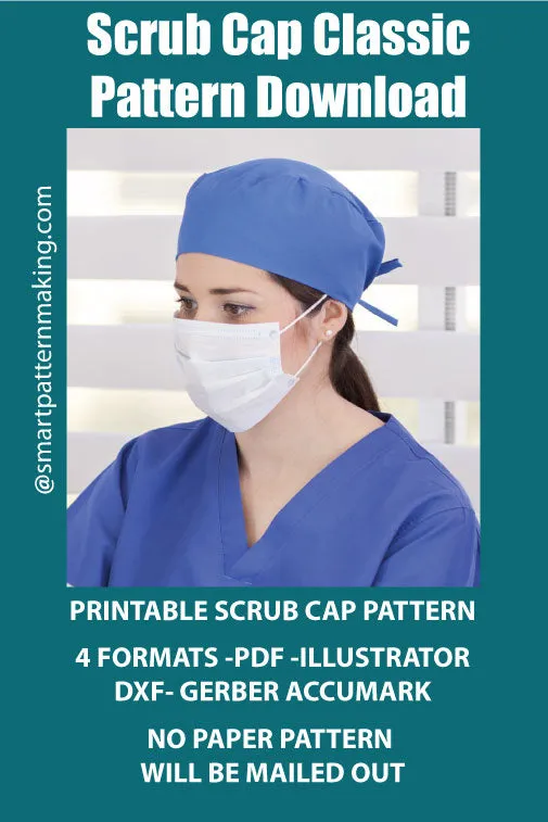 Scrub Cap Classic PDF Pattern Download, Nurse Hat, Scrub Cap Men, Capuchon De Chirugie, Chapeu De Gommage,   4 Formats Gorro Quirrurgico Combo Digital Pattern Download.