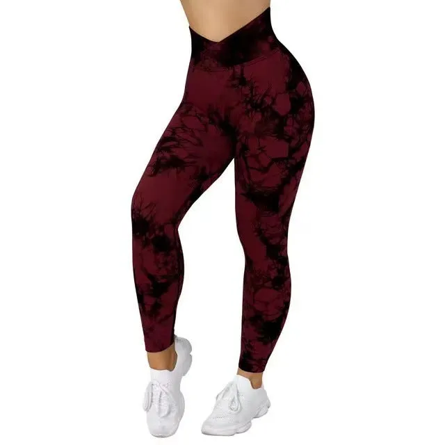 Seamless Tie-n-Dye Women's Yoga Pants Push-up Sport Fitness Running Gym Leggings