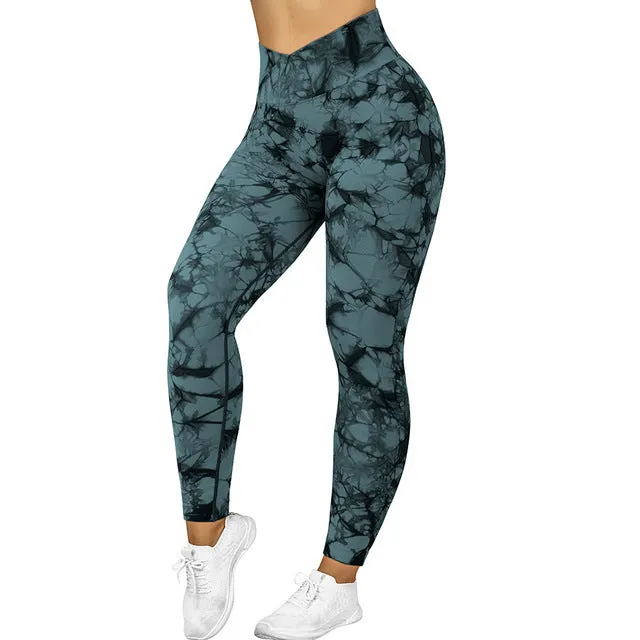 Seamless Tie-n-Dye Women's Yoga Pants Push-up Sport Fitness Running Gym Leggings