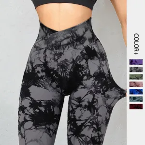 Seamless Tie-n-Dye Women's Yoga Pants Push-up Sport Fitness Running Gym Leggings