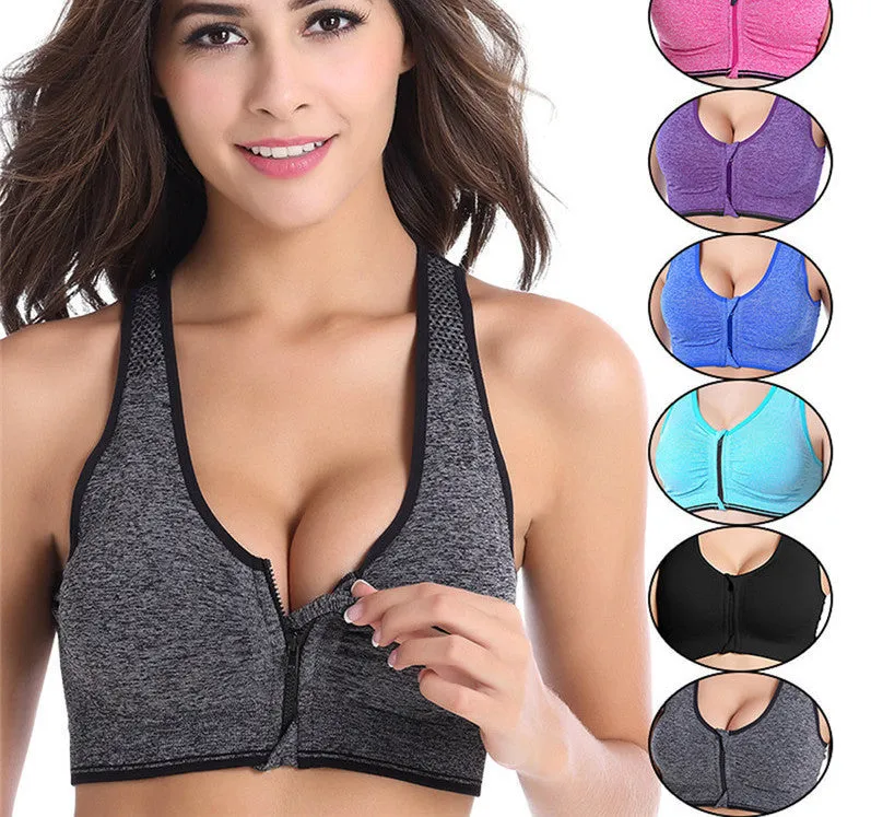 Sexy Women Sport Yoga Top Bra for Running Gym Workout Wire Front Zipper Fitness Sports Shirt Woman Yoga Vest Bras