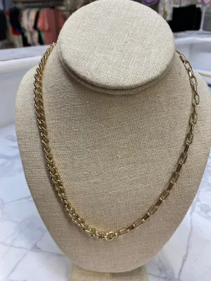 Shiny Gold Half Chain & Half Curb Necklace