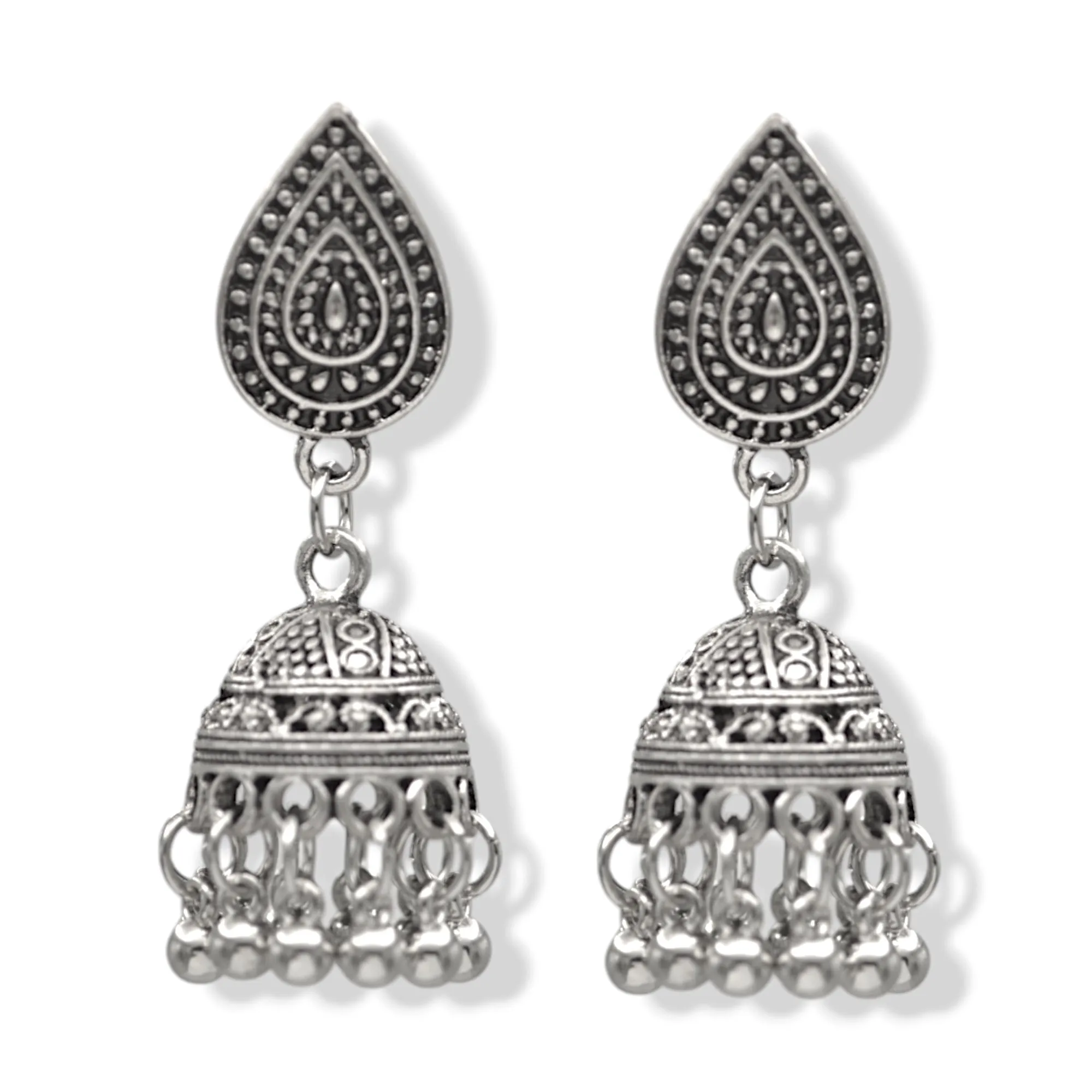 Silver-Tone Metal Indian Jhumka Earrings #GFE6280(GF17)