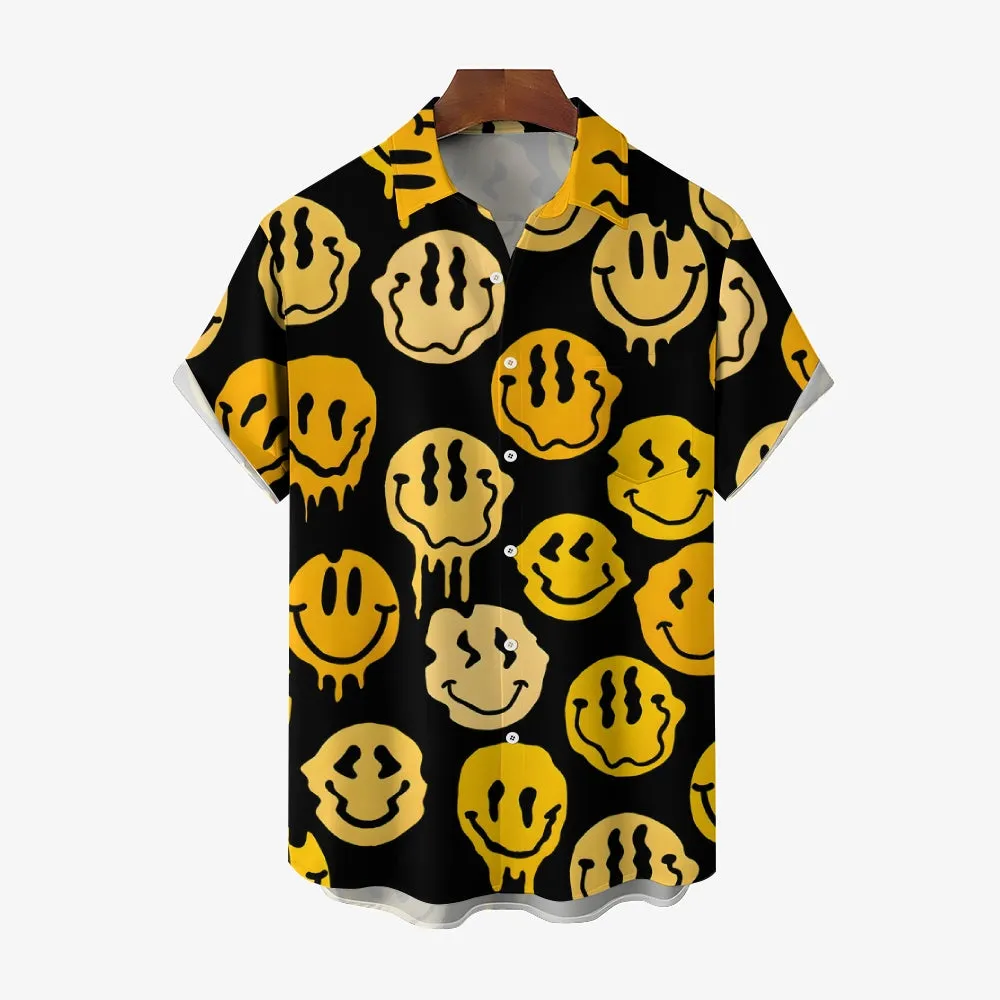Smiley Face Print Men's Casual Short Sleeve Shirt 2402000049
