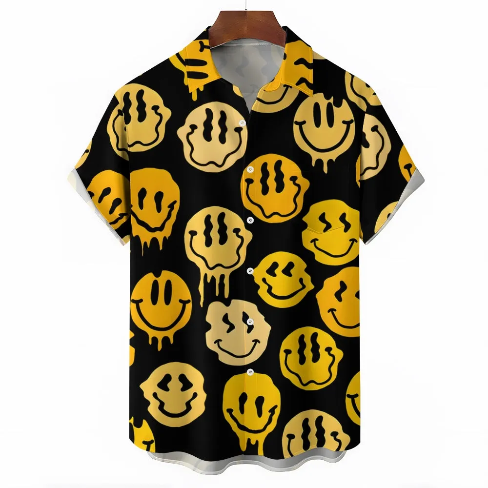 Smiley Face Print Men's Casual Short Sleeve Shirt 2402000049