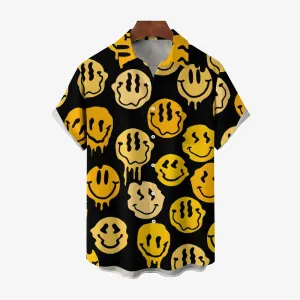 Smiley Face Print Men's Casual Short Sleeve Shirt 2402000049