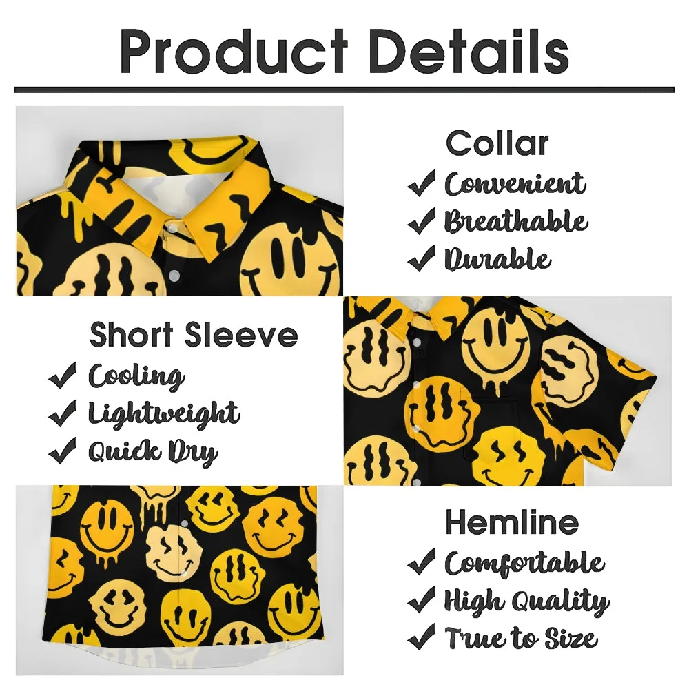Smiley Face Print Men's Casual Short Sleeve Shirt 2402000049
